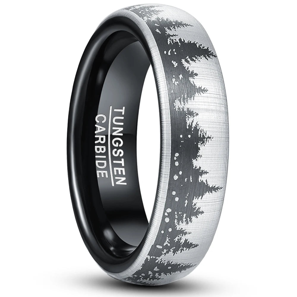 6mm Black Laser Forest Tree Pattern Tungsten Carbide Men's Ring-Black Diamonds New York