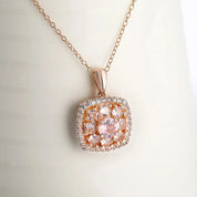 Round-cut Morganite Halo Rose Gold Necklace-Black Diamonds New York