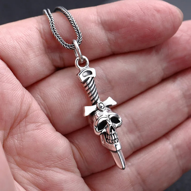 Vintage Punk Rock Skull Sword Pendant-Black Diamonds New York