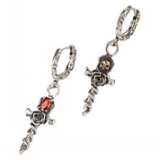 Vintage Gold Skull Rose Earrings-Black Diamonds New York