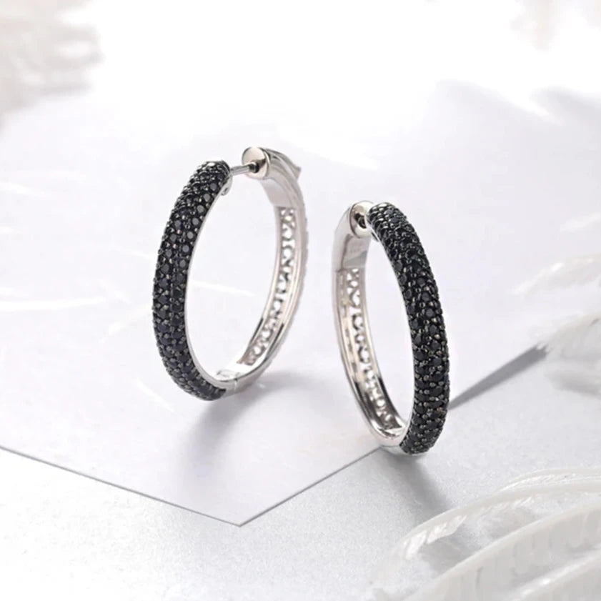 Delicate Natural Black Spinel Hoop Earrings-Black Diamonds New York