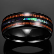 Koa Wood and Abalone Shell Inlay Tungsten Carbide Men's Ring-Black Diamonds New York