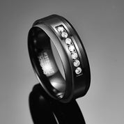 Black Tungsten Carbide Men's Ring with Created Diamond Inlay-Black Diamonds New York