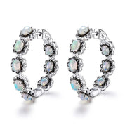 Natural Opal & Black Spinel Gemstone Hoop Earrings-Black Diamonds New York