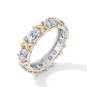 Yellow Gold X Diamond Two-Tone Wedding Band-Black Diamonds New York