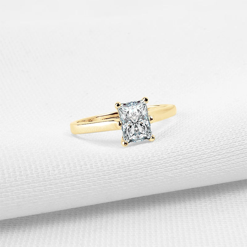 Radiant Cut Diamond Solitaire Engagement Ring in 10K Yellow Gold-Black Diamonds New York