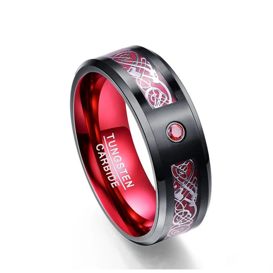 Classic Red Polish Classic Tungsten Carbide Ring-Black Diamonds New York