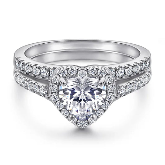 Vintage 1.0 Ct Heart Cut Diamond Halo Engagement Ring Set-Black Diamonds New York