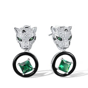 Leopard Head and Green Spinel Earrings-Black Diamonds New York