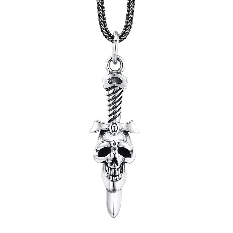 Vintage Punk Rock Skull Sword Pendant-Black Diamonds New York