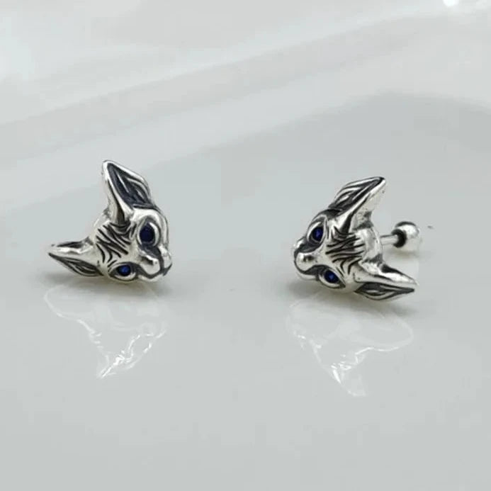 Blue-Eyed Kitten Head Earrings-Black Diamonds New York