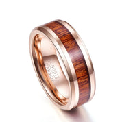 Koa Wood Inlay Beveled Edge Tungsten Carbide Ring-Black Diamonds New York