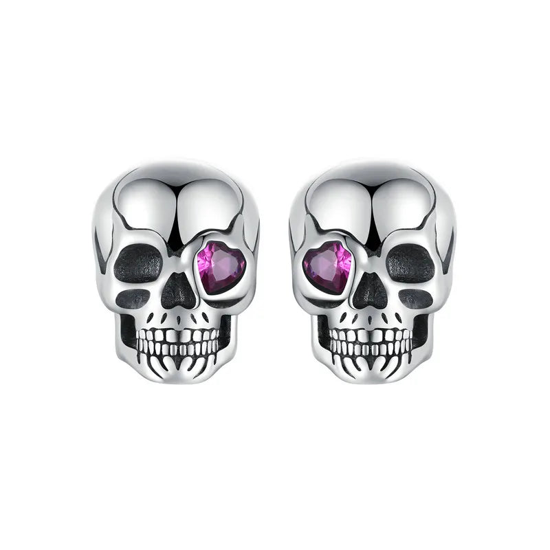 Cool Skull Pink Heart-shaped Created Diamond Stud Earrings-Black Diamonds New York