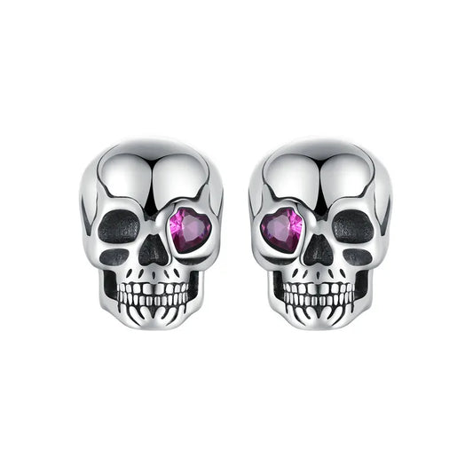 Cool Skull Pink Heart-shaped Created Diamond Stud Earrings-Black Diamonds New York