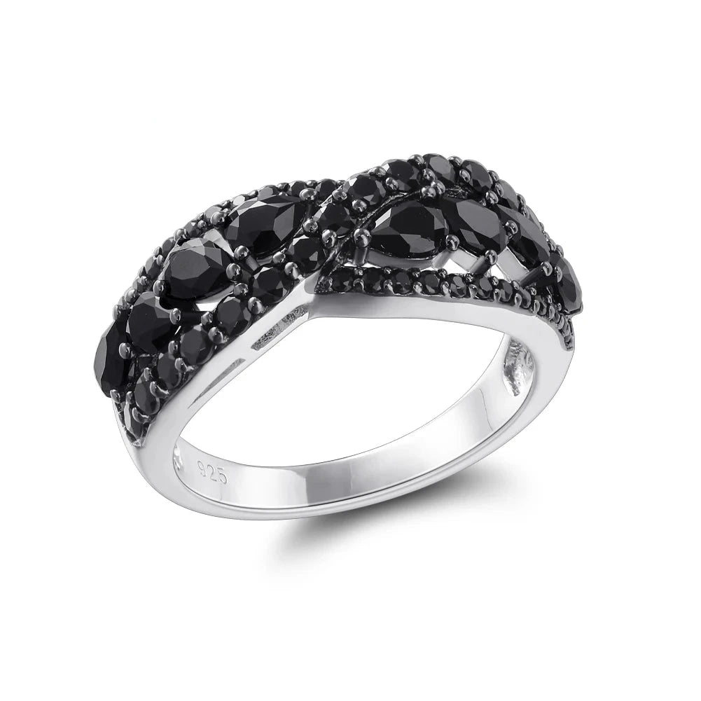 Infinity Pear-cut Natural Black Spinel Ring-Black Diamonds New York