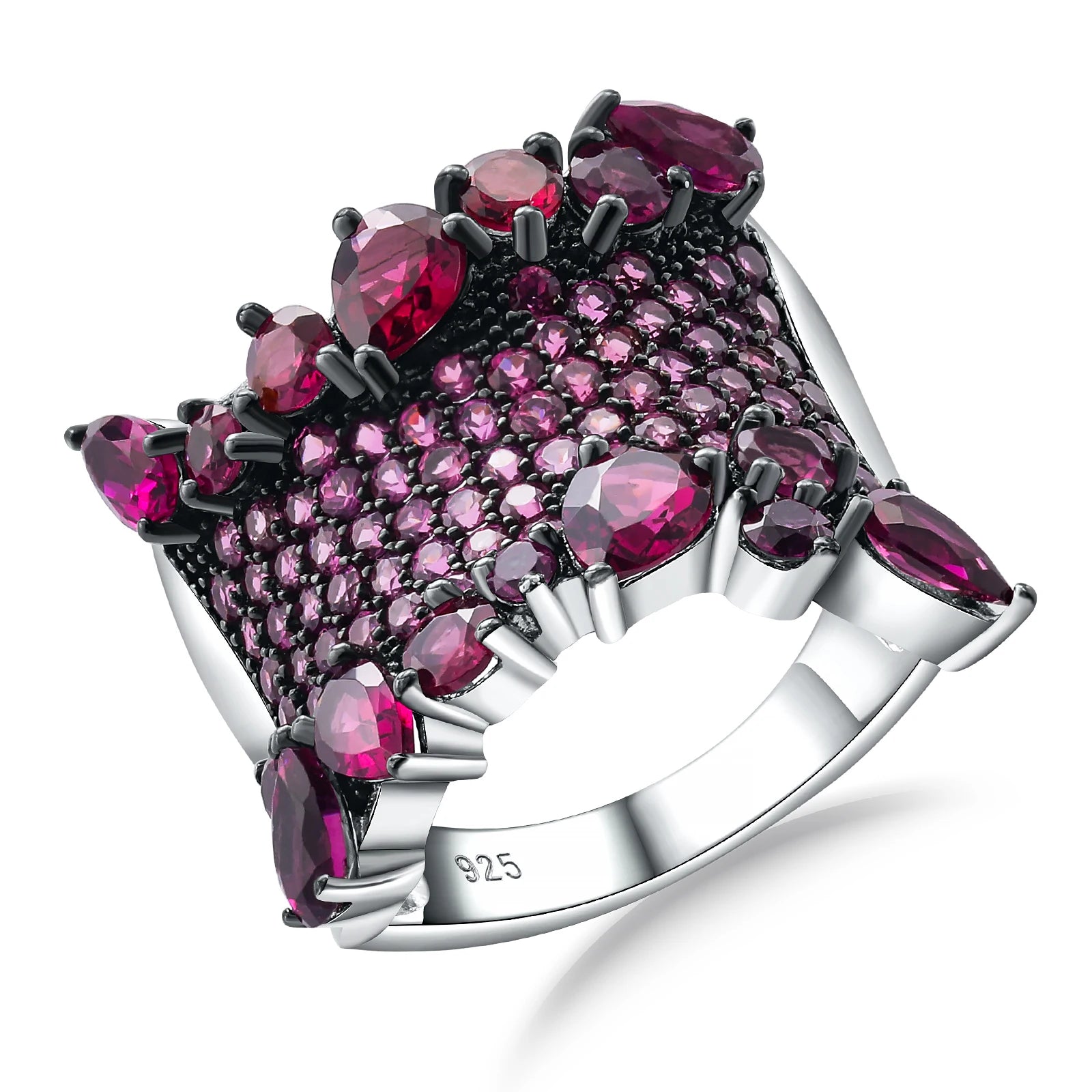 Natural Rhodolite Garnet Bohemian Ring-Black Diamonds New York