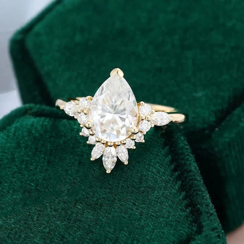 Vintage 14K Yellow Gold 2.0 Ct Pear Cut Diamond Engagement Ring-Black Diamonds New York