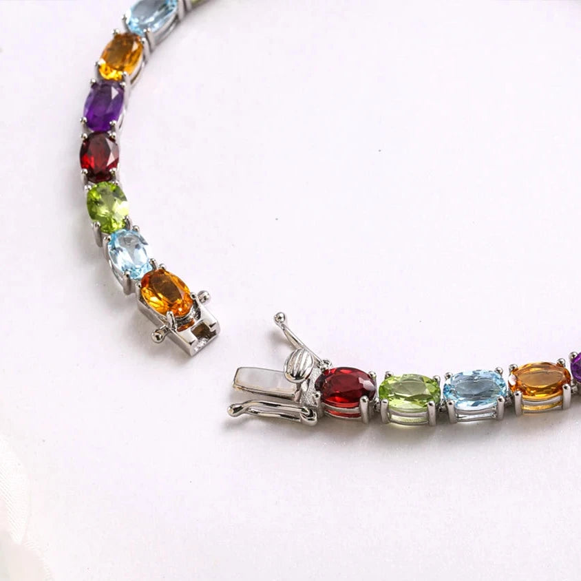 Oval-cut Rainbow Multi-gemstone Bracelet-Black Diamonds New York