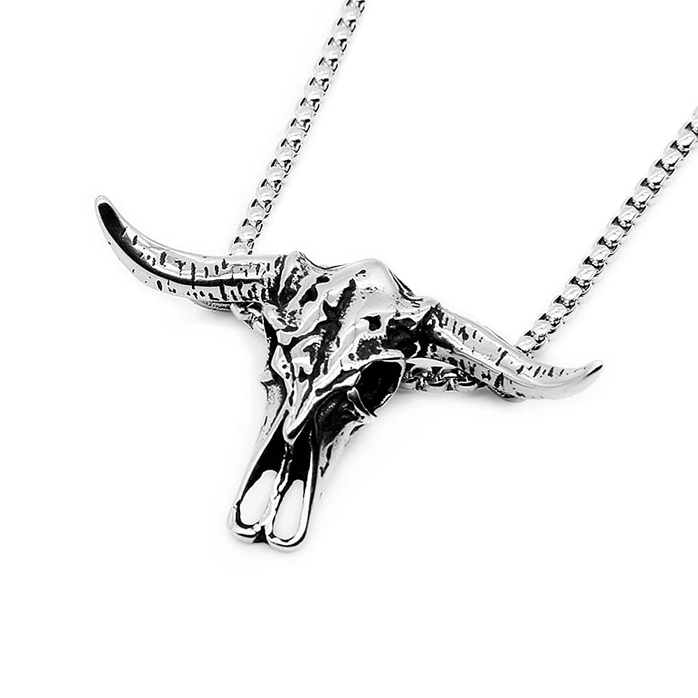 Hip Hop Bull Head Skull Punk Necklace-Black Diamonds New York