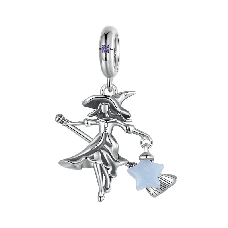 Luminous Elf Witch Riding in Witch Broom Charm-Black Diamonds New York