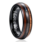 Koa Wood and Abalone Shell Inlay Tungsten Carbide Men's Ring-Black Diamonds New York