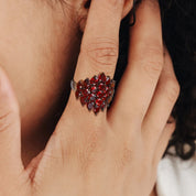 Unique Natural Red Garnet Gemstone Ring-Black Diamonds New York