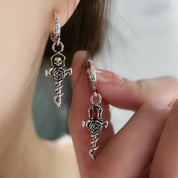 Vintage Gold Skull Rose Earrings-Black Diamonds New York