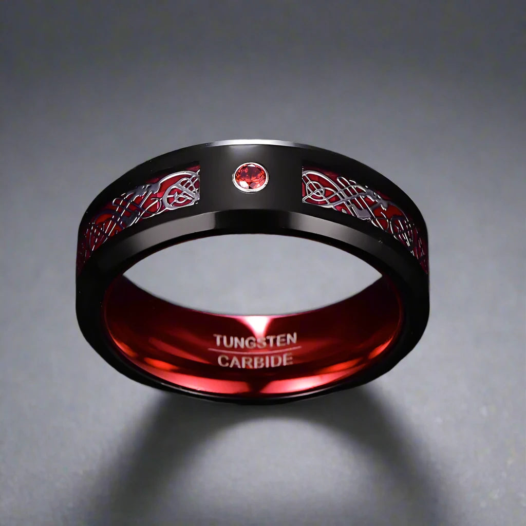 Classic Red Polish Classic Tungsten Carbide Ring-Black Diamonds New York