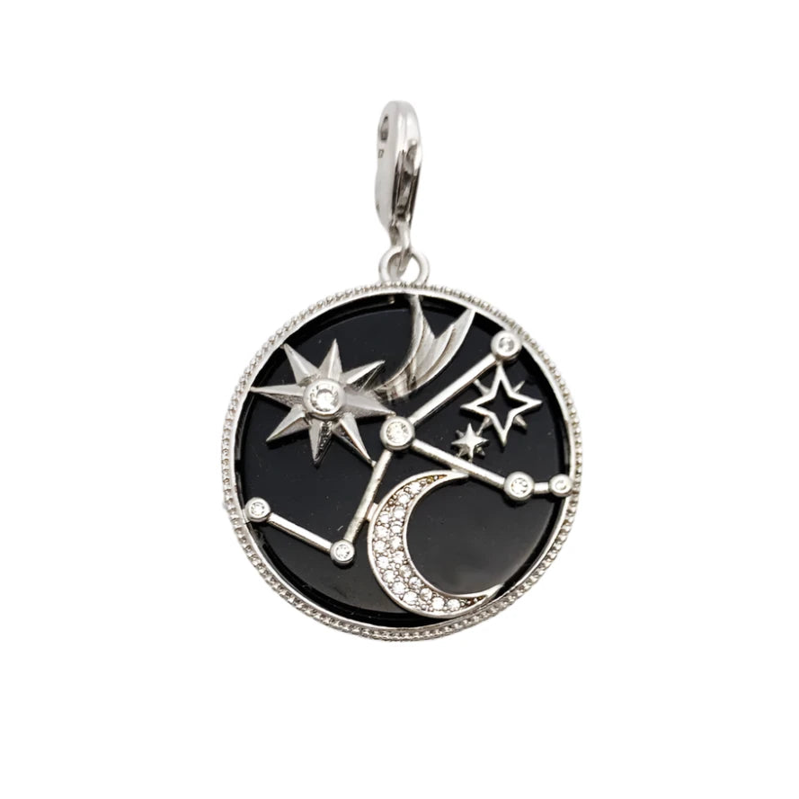 Moon and Stars Constellation Round Pendant-Black Diamonds New York