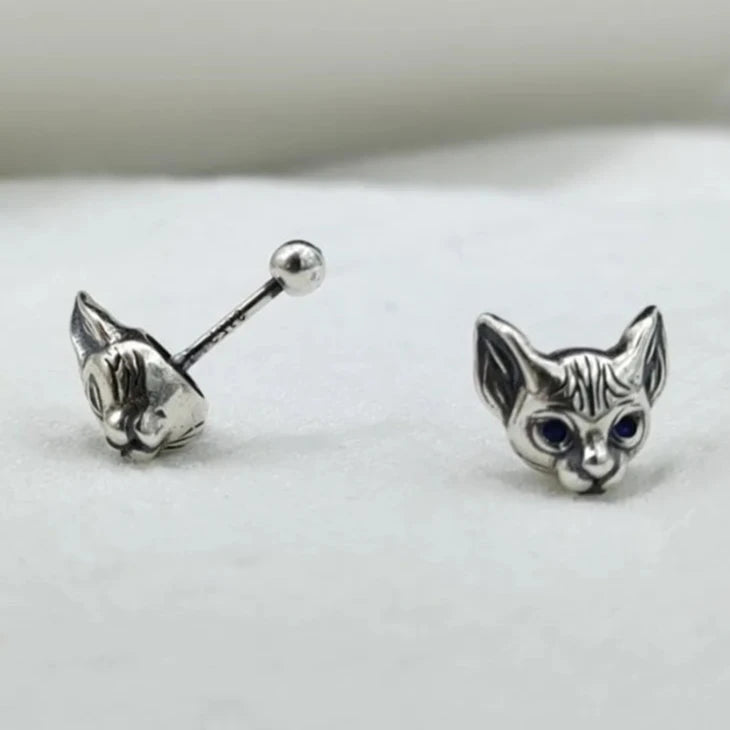 Blue-Eyed Kitten Head Earrings-Black Diamonds New York