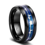 Black Tungsten Carbide Men's Ring with Heart Beat Blue Inlay-Black Diamonds New York