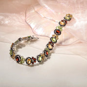 Oval-cut Natural Multi Gemstone Flower Halo Bracelet-Black Diamonds New York