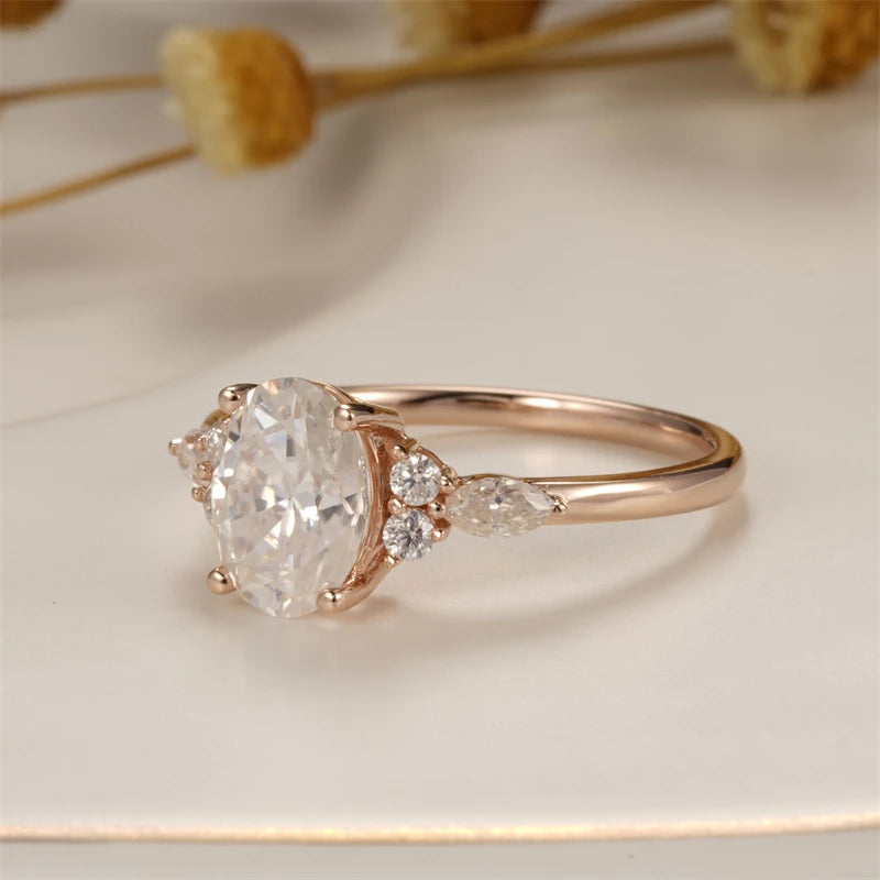 Rose Gold 1.5 Carat Oval Moissanite Engagement Ring for Women