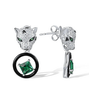 Leopard Head and Green Spinel Earrings-Black Diamonds New York