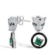 Leopard Head and Green Spinel Earrings-Black Diamonds New York