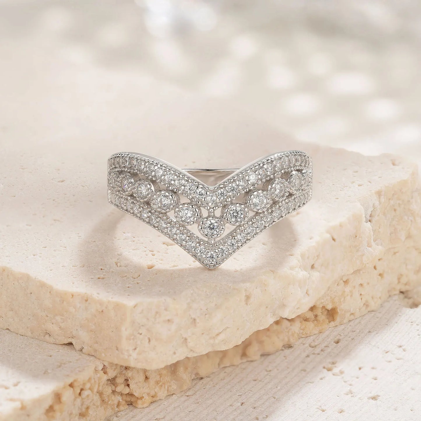 V Shape 3 layered Created Diamond Ring-Black Diamonds New York