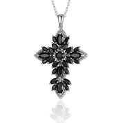 Marquise-cut Natural Black Spinel Spiky Cross Necklace-Black Diamonds New York