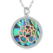 Abalone Shell Pendant Necklace with Rose Gold Flower-Black Diamonds New York