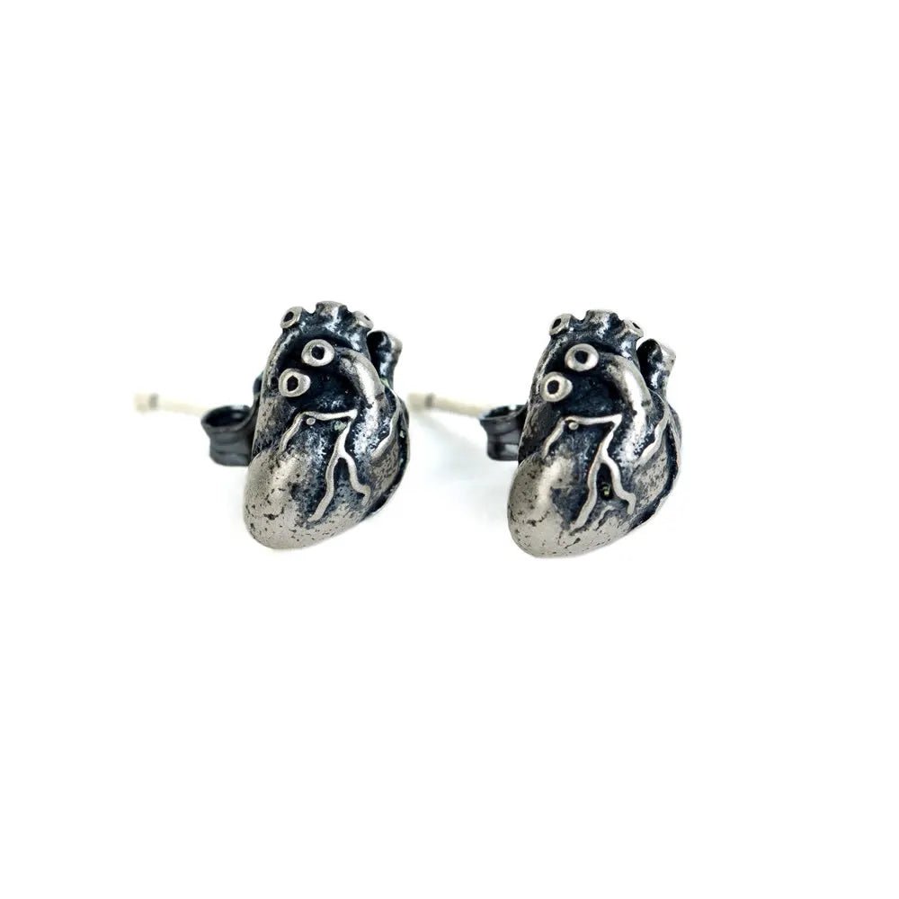 Anatomical Human Heart Punk Stud Earrings-Black Diamonds New York