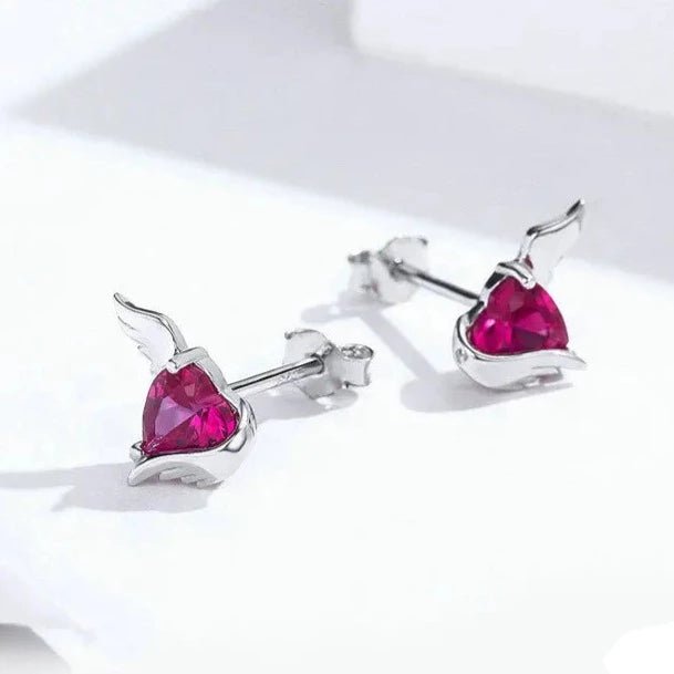 Angel & Devil Pink Heart Cut Diamond Stud Earrings-Black Diamonds New York