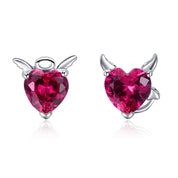 Angel & Devil Pink Heart Cut Diamond Stud Earrings-Black Diamonds New York