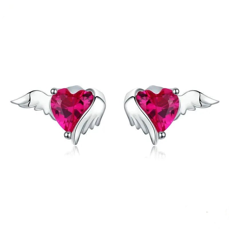 Angel & Devil Pink Heart Cut Diamond Stud Earrings-Black Diamonds New York