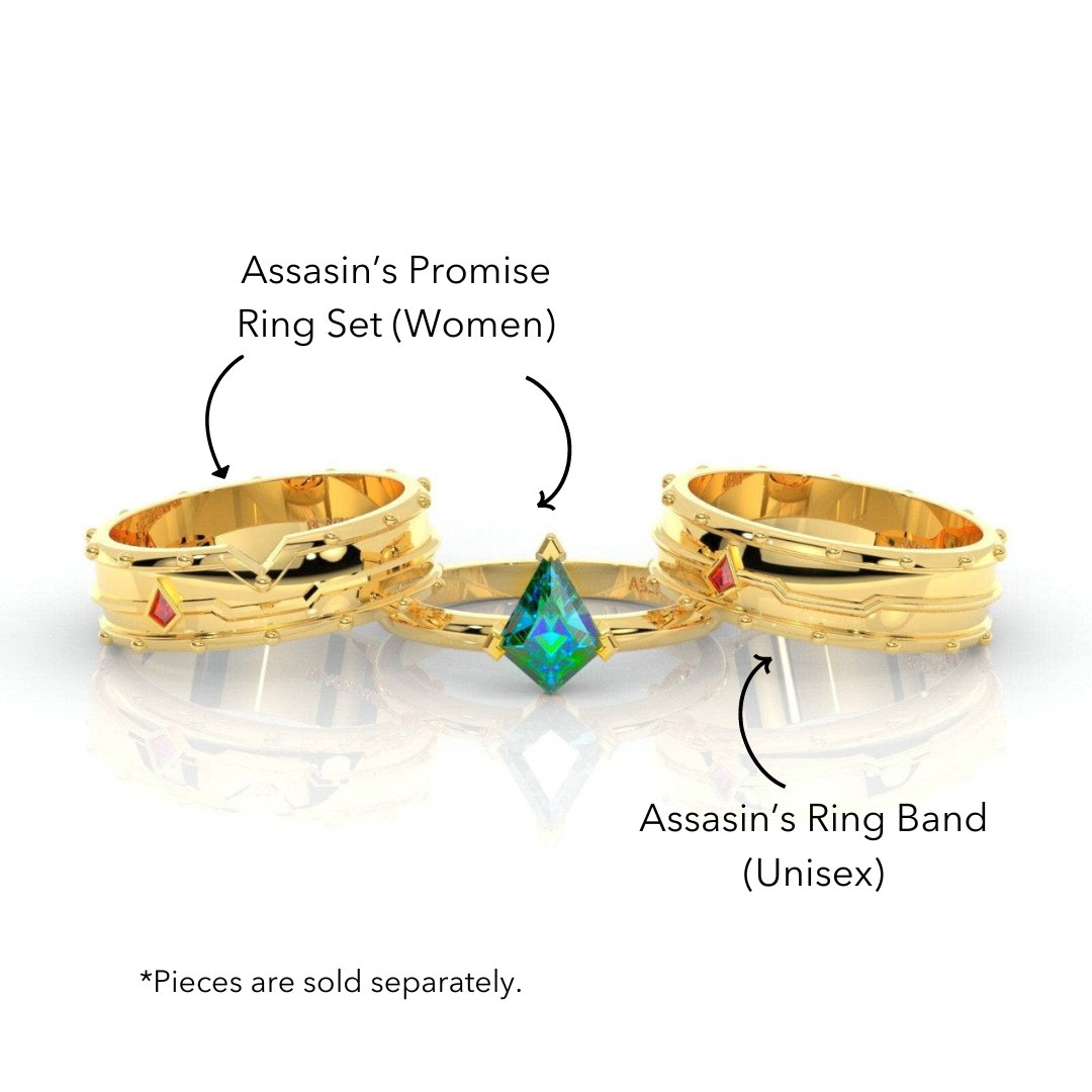 Assasin's Promise Ring Set (Women)- 14k Yellow Gold Video Game Inspired Rings-Black Diamonds New York