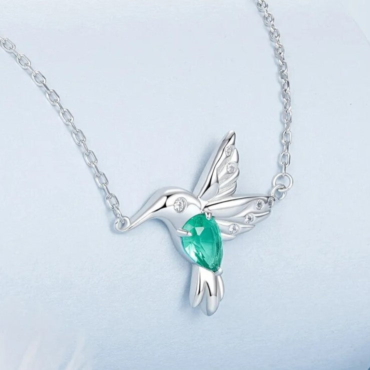 Mint Green Created Diamond Hummingbird Pendant Necklace-Black Diamonds New York