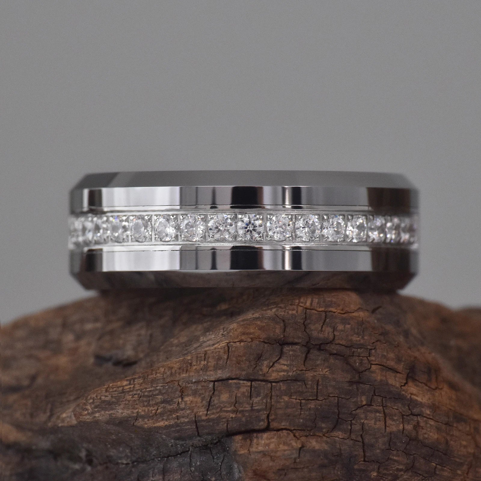 Beveled Edge Tungsten Half Eternity Diamond Wedding Band-Black Diamonds New York