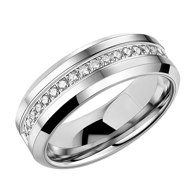 Beveled Edge Tungsten Half Eternity Diamond Wedding Band-Black Diamonds New York