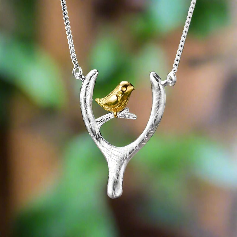 Bird and Wish Bone Necklace Black Diamonds New York