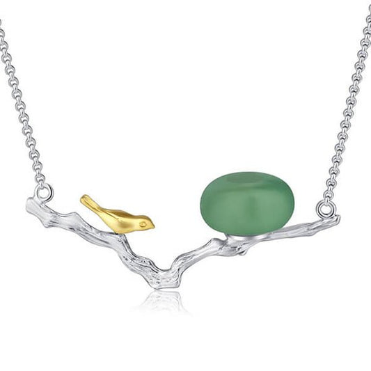 Bird Necklace with Natural Aventurine-Black Diamonds New York