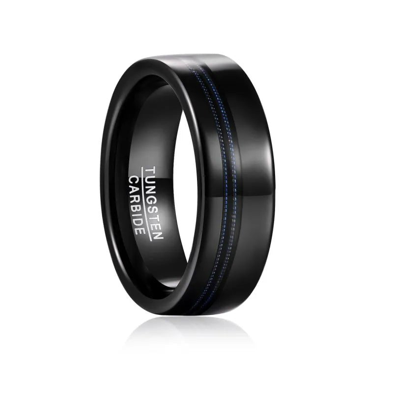 Black Men's Tungsten Wedding Band with Blue Inlay-Black Diamonds New York