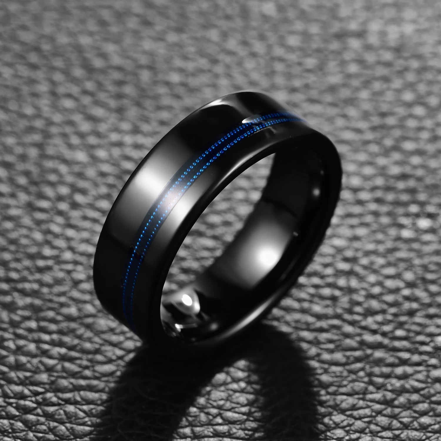 Black Men's Tungsten Wedding Band with Blue Inlay-Black Diamonds New York